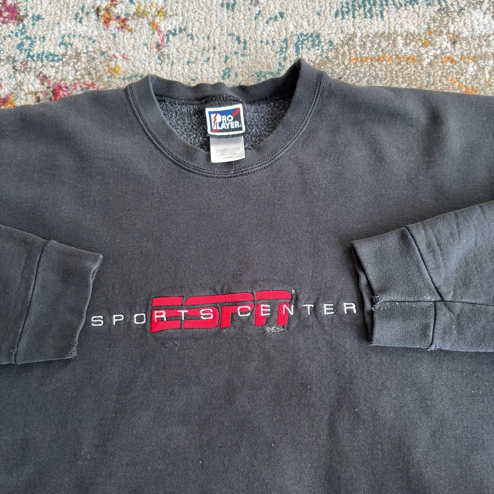 Vintage Y2K Faded ESPN SportsCenter Crewneck Mens L Black Embroidered Logo